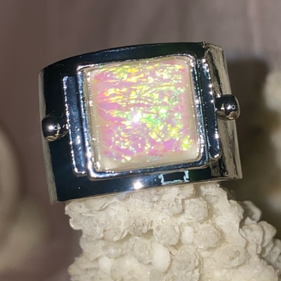 Sale * Australian Opalite Artisan Handcrafted modern 925 wide band Ring - Picture 2 of 10